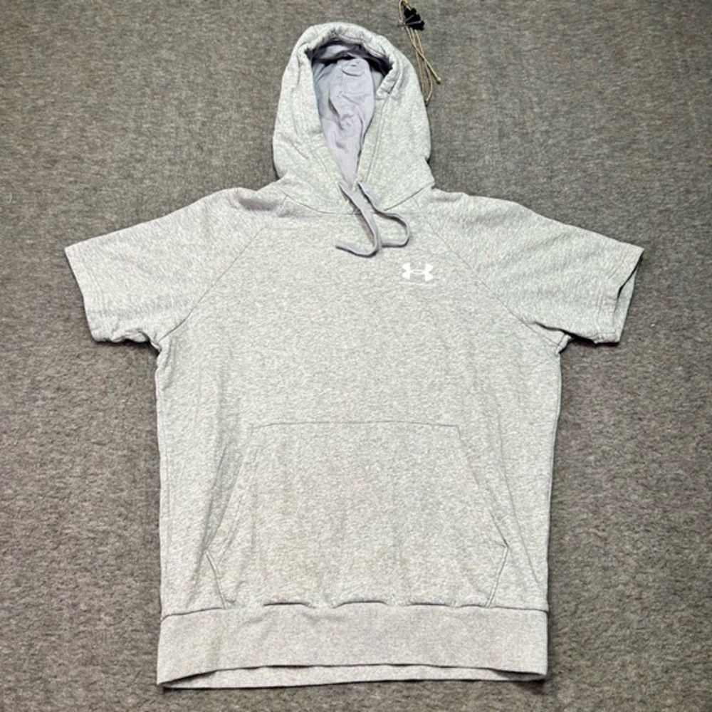 Under Armour Mens Small Short Sleeve Hoodie Grey Athletic Casual‎ Training Run